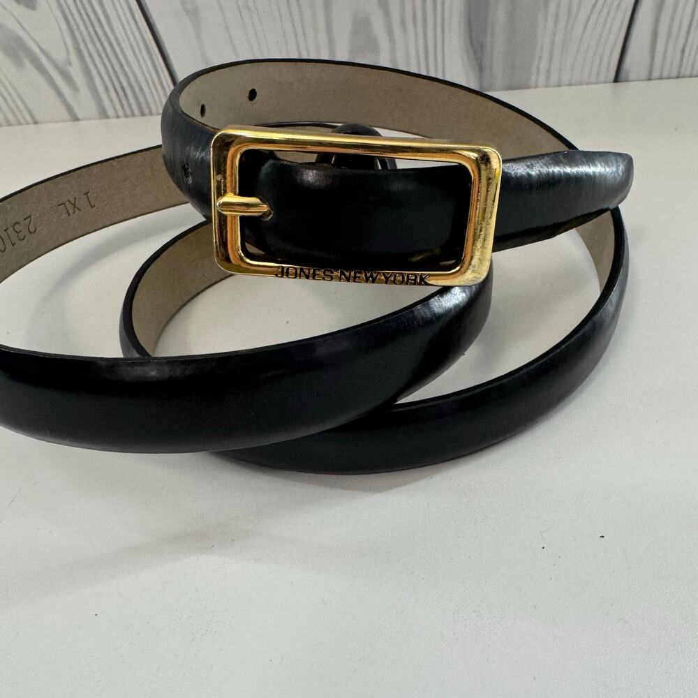 Vintage 1980s Black Brass Buckle Jones New York Belt 1X Fits 32-35 Taiwan